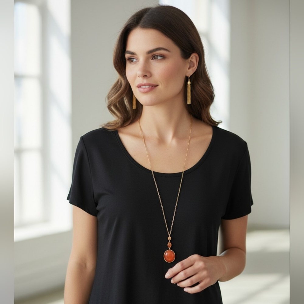 paparazzi Gold-Tone Long Necklace with Orange Pendant